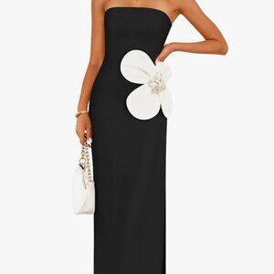 ZESICA Women's Summer Strapless Bodycon Maxi Dress 2025 Ribbed Knit Backless Flo